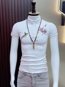 Áo Thun Nam Tay Ngắn Thêu Thời Trang Mùa Hè Cổ Polo Thường Ngày Đa Năng Phong Cách Trung Hoa Áo Thun in Họa Tiết Chim