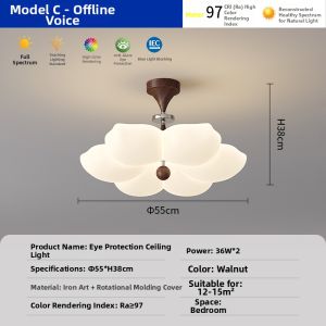 FANZHEN | Elegant French Style Retro Walnut Wooden Pattern Creative Lotus Eye-protection Ceiling Light