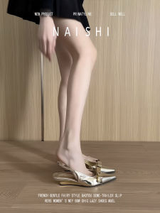 NAISHI | Golden Pointed Wedge Sandals French Patent Design With Bow