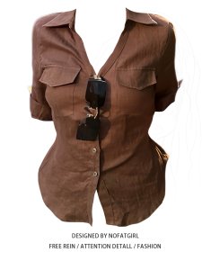 plus Size Womens American Style Shirt V-Neck Mid-Sleeve Regular Fit Breathable Summer Top Back Tie Waist Cinching Button up