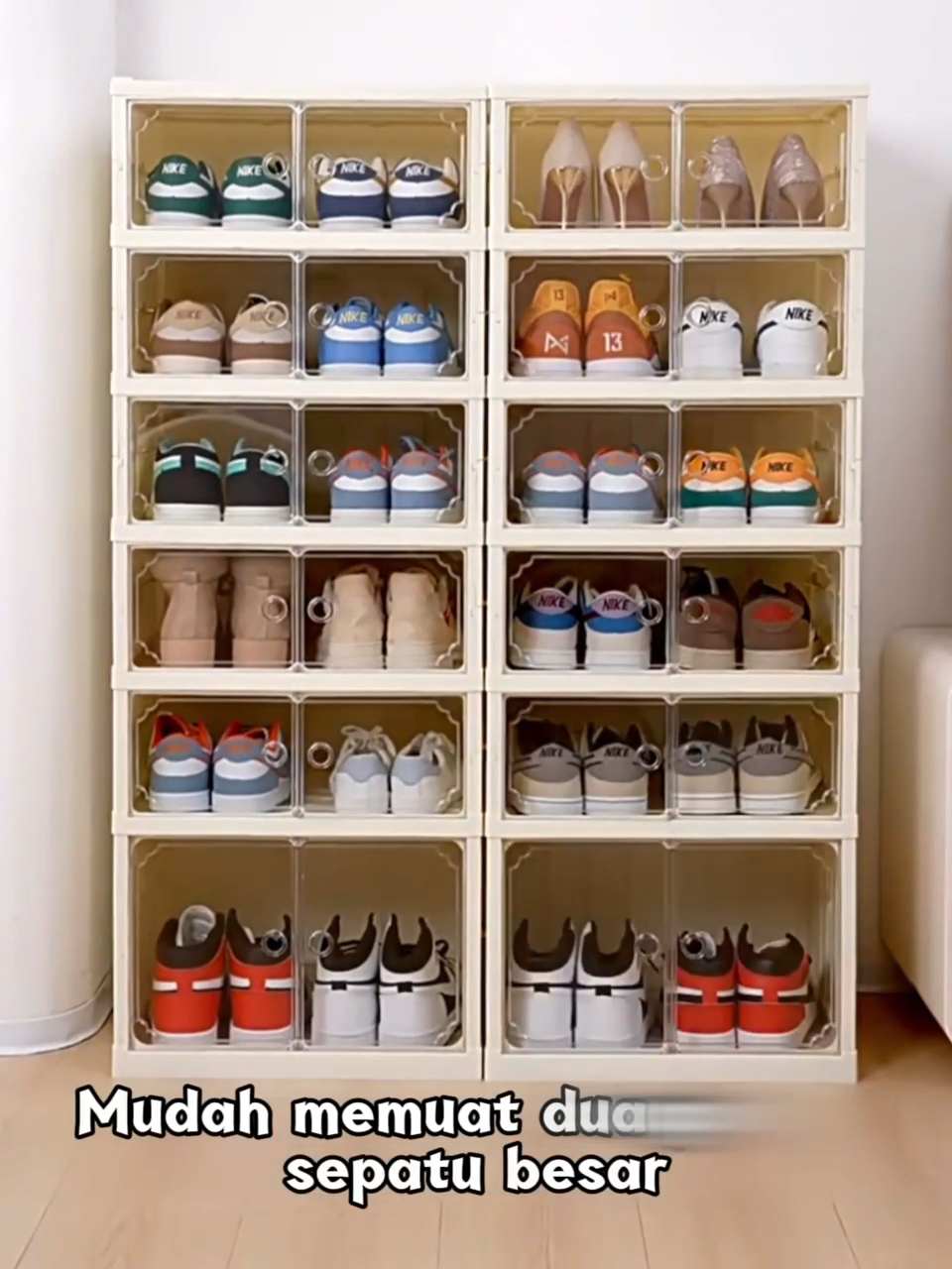 XMVP Portabel Lemari Sepatu Rak Sepatu 【Tidak perlu instalasi】Lemari Sepatu Rak Sepatu Susun Lipat Tertutup Bening Lemari Lipat Pintu Magnet/Kotak Sepatu Lipat /Kotak Penyimpanan Serba Guna