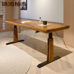Myanmar Teak Electric Height Adjustable Desk Computer Desk Minimalist Style Solid Wood Office Desk Wacity Old Teak Log Book Desk