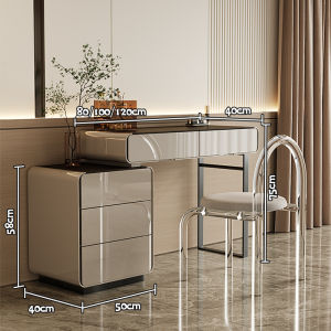 Luxurious Minimalist Italian Style Dressing Table Solid Wood One-Piece Makeup Desk Storage Chest Integrated Real Wood