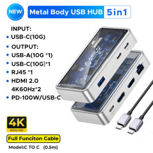 ORICO Transparent TYPE C 6-in-1 Docking Station USB C Hub With 4K HDMI 100W PD USB 3.0 RJ45 1000M SD/TF For Laptop