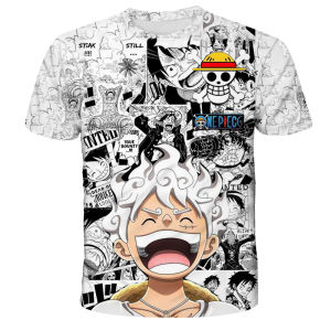 Bandai | 2026 Summer New 3D Fashion Kids Anime One Piece Luffy T-Shirt Boys Clothes Summer Short Sleeve Children Tops