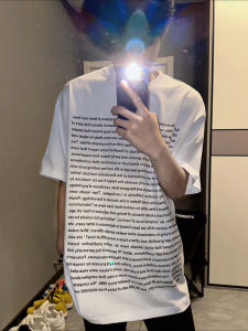 เสื้อยืดคอกลมแขนสั้นทรงหลวมพิมพ์ตัวอักษรสไตล์อเมริกัน เสื้อยืดคุณภาพพรีเมียมสำหรับผู้ชาย เสื้อผ้าทำงานสไตล์ฮิปฮอป