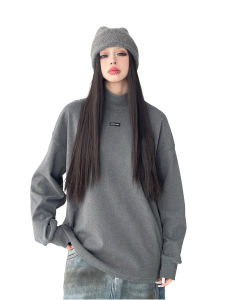 MUYUZI | Grey Minimalist Turtleneck Loose Oversized Base Layer