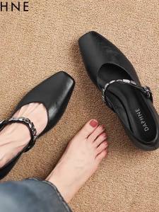 Daphne | Shallow Mouth Womens Commuter Easy To Match Black Thick Heels French Mary Jane Shoes