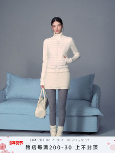 LaluneDuCiel Minimalist High Collar Knitted Patchwork Short Womens down Jacket Winter Casual Outerwear Pure Color