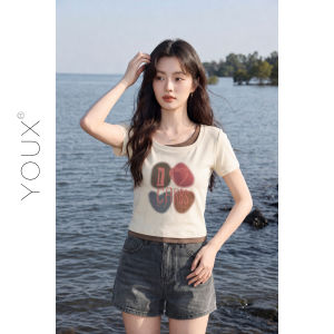 YOUXIANG | Áo Thun Thiết Kế Giả Hai Mảnh Màu Khối Giúp Gọn Gàng