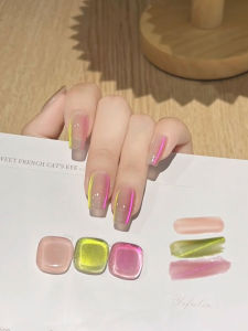 New Gentle Durable Dual Color LED Nail Art Cat Eye Bridal Nail Tips Handmade Wearable False Nails Removable Cosmetic Tools