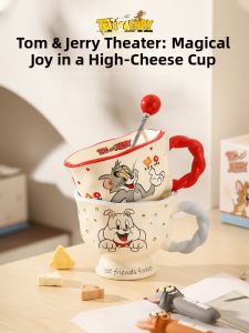 Ceramic Cat And Mouse Cup High Foot Drinking Water Cup for Office Milk Coffee Breakfast Cartoon Mugs Home Decorative Accessories