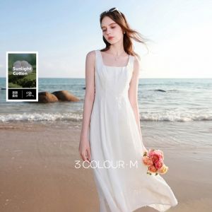 3COLOUR·S | Floral Print Cotton Sleeveless Waist-Fitted A-Line Mid-Length Dress