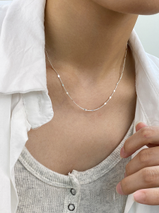 S925 Sterling Silver Flashing round Pendant Necklace Unique Design French Bare Chain High-End Feelings Versatile Clavicle Chain