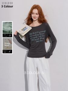 3COLOUR·S | Letter Print Long Sleeve Round Neck T-shirt S