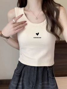 New 2025 Womens Pure Cotton Strap Vest Short Sleeveless Slim Fit Inner Wear Fashionable Top Outerwear Trendy Tank Top