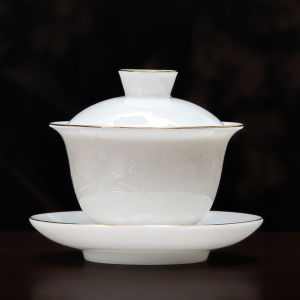 XIANGYE | Lustrous Goat Fat Jade Bone China Gaiwan Teacup
