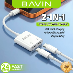 BAVIN O106 2in1 Type-C to Dual Type-C OTG Plug & Play Adapter Charging & Hi-Fi Audio for Phone Tablet Laptop