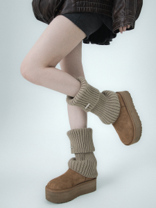 Ss2l Fall and Winter Flip Iron Mark Thick Needle Thick Thread Knitting Thickened Warm Wool Foot Sock Leg Warmer Bunching Socks Female Japanese Style