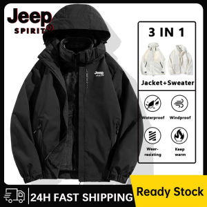 Jeep Tinh Thần Mùa Đông Windproof Không Thấm Nước Cho Nam Giới Áo Khoác 1+ 1 Bộ Áo Khoác Zip Pockets3 Trong 1 thể thao ngoài trời đa năng Áo khoác đi bộ đường dài