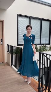 Đầm dự tiệc maxi form dài voan chifffon phối dây kéo đồng đính hoa lá S&M - GR0341 (Hình do shop tự chụp)