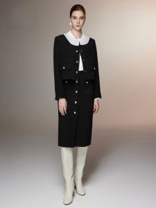 HR | Elegant High Waist Womens Midi Skirt HR Commute Style Polyester Wool Blend Button Detail Office Friendly Stylish Skirt