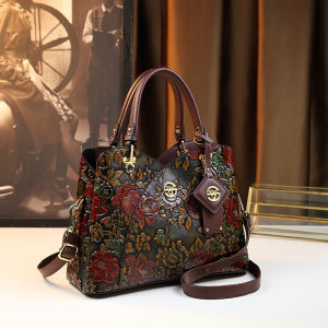 YIMO Vintage Flower Pattern Handbag Luxury PU Leather Tote Bag Fashion Crossbody Bag For Women