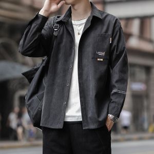 ROMON | Romon Long Sleeve Denim Shirt Casual Mens No Iron Workwear Jacket Coat Autumn Fashion Urban Style Polyester Fiber 100%