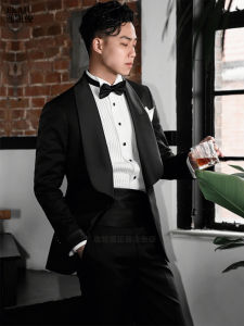 Yikaijun Men Tailored Suit Formal Clothes Dress Swallowtail Waist Seal Bow Tie Wedding Wedding Performance and Show Dance Accessories