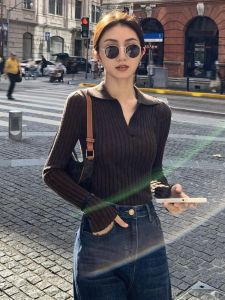 ฝรั่งเศส คอวี เสื้อเชิ้ตแขนยาวถัก ผู้หญิง ฤดูใบไม้ร่วง ฤดูหนาว ระดับไฮเอนด์ เสื้อสเวตเตอร์ เสื้อตัวใน ปกโปโล ความยาวปกติ