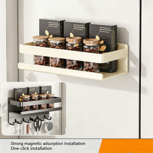 Magnetic Spice Rack For Refrigerator Strong Adsorption No Drill Wall Mount Organizer With Hooks For Kitchen Utensils And Seasoni