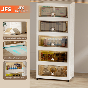 JFS 3/4/5 Layer Folding Storage Cabinet with Wheels Wardrobe Cabinet Storage Box Flip Cover Storage rack Suitable for kitchen Bedroom Living room