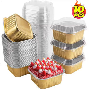 YESPERY 10Pcs 9cm Square Aluminum Foil Baking Boxes Dessert Packaging Box Cake Chocolate Handmade Baking Cup Party Utensils