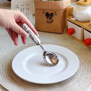 Thickened 304 Stainless Steel Cartoon Childrens Spoon Heavy Duty Dining Spoon Soup Spoon Korean Style Home Use Dinnerware