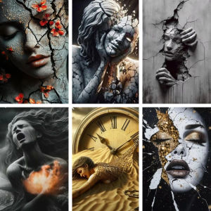 2026 Diamond Mosaic Art Emotional Abstract Woman Cracked Face DIY Diamond Painting Kit Rhinestone Cross Stitch Wall Decor