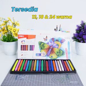 Deli Plastic Crayon / Krayon Plastik 12/18/24 Warna Triangular Tahan Lama Non-Toxic EC200X0