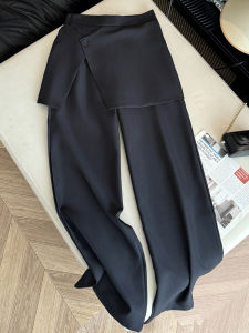 High Waist Black Pants Womens Autumn Korean Design Sense Fake Two-Piece Skirt Personality Slim Straight Long Trousers