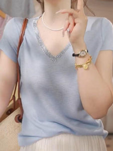 Slimming V-Neck Sparkle Knit Top