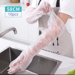 10PCS Disposable Arm Guard Gloves Kitchen Household Dishwashing Cleaning Waterproof Elastic Drawstring Lengthened CPE Long-Arm Gloves
