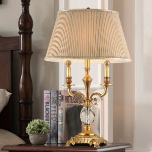 European-Style Luxury Crystal House Study Living Room Bedroom Lamps Classical Bedside Lighting American Copper Table Lamp