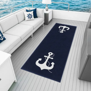 VIKAMA Nautical Anchor Outdoor Runner Rug Non-Slip Washable Floor Mat for Patio Boat Balcony Home Decor