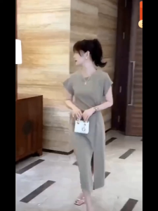 Ladies Summer Versatile French Elegant High-End Waist Cinching Simple Casual Dress