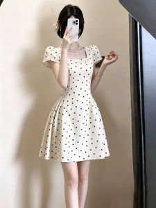 SENWA | Elegant Square Neck Polka Dot A-line Short Dress Summer