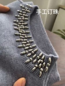Women Knit Vest New Vintage Romantic Handmade Beaded Half High Neck Sleeveless Knitted Vest for Women Bottom Tops