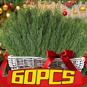 Dizoey 60Pcs Wholesale Artificial Pine Branches Green Leaves Needle Fake Plants for DIY Garland Bouquet Christmas New Year Party Decoration