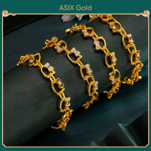 ASIX GOLD 916 gold cute cat bracelet 18K gold Korean fashion cute girly pink enamel bracelet for women Lucky bracelet Wont blacken Wont peel Wedding holiday New Years gifts