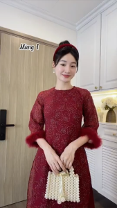 Set đồ nữ đi tiệc đồ công sở tiểu thư Dạ áo tay dài cổ tròn đính ba bông thanh lịch kèm quần short giả túi sang trọng