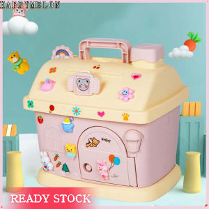 【Ready Stock】Kawaii House Piggy Bank With Sticker Cartoon Coin Code Key Lock Automatic Cash Coin Saving Box Cute Square Money Boxes with Lock and Key Decoration for Kids Girl Gift