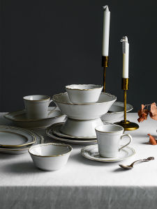 Bát Đĩa Sứ Trắng Pháp Cổ Điển Sang Trọng Dùng Trong Gia Đình Đĩa Đựng Thức Ăn Lớn Đĩa Sâu Hình Tròn 8 Inch