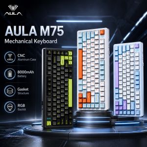 AULA | AULA M75 Mechanical Keyboard Tri Mode Wireless Bluetooth 5G 2.4G Wired CNC Aluminum Case RGB Backlight Hot Swap Gasket Gaming